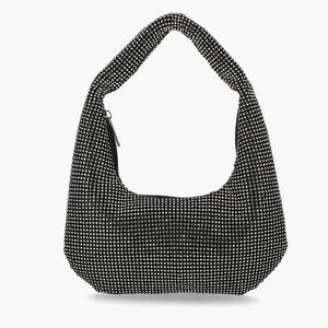 Jessica McClintock Ada Crystal Hobo Bag Silver and Black New